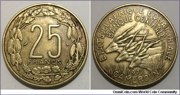 25 Francs (Equatorial African States / Republic of Cameroon // Aluminium-Nickel-Bronze) 