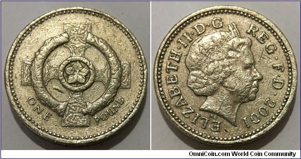 1 Pound Sterling (United Kingdom / Queen Elizabeth II /  Heraldic Emblems series - Celtic Cross - Northern Ireland // Nickel Brass)