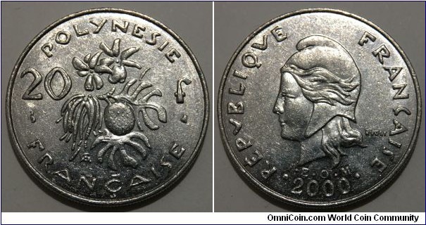 20 Francs (French Polynesia - Overseas Territory // Nickel 10g / Mintage: 457.500 pcs)
