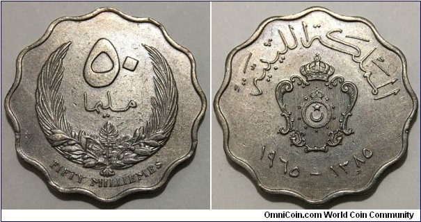 50 Milliemes (Kingdom of Libya / King Idris I // Copper-Nickel) 