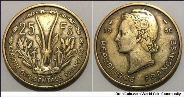 25 Francs (French Occidental Africa - French Union // Aluminium-Bronze) 