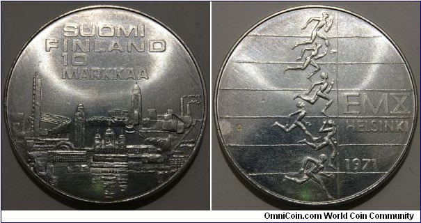 10 Markkaa (Republic of Finland / 10th European Athletic Championships // SILVER 0.500 / 24.2g / ⌀35mm / Mintage: 1.000.000 pcs) 