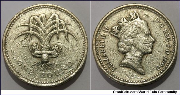 1 Pound Sterling (United Kingdom / Queen Elizabeth II /  Royal Diadem series - Welsh Leek // Nickel Brass)