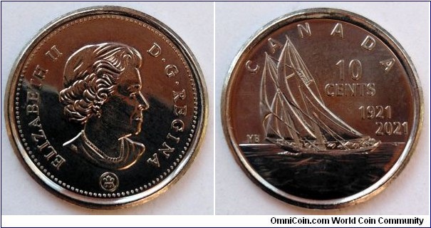 Canada 10 cents. 2021, 100th Anniversary of Bluenose. 