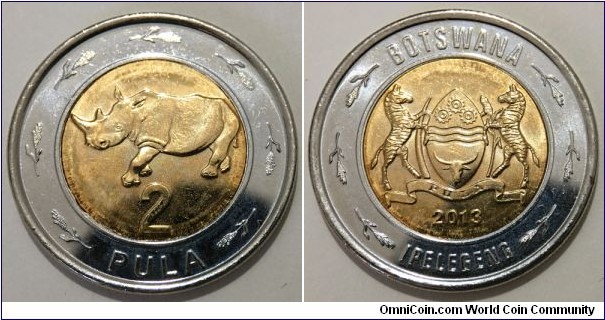 2 Pula (Republic of Botswana // Bimetallic: Bronze plated Steel centre - Nickel plated Steel ring) 