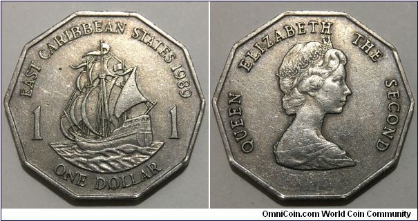 1 Dollar (Eastern Caribbean Currency Union / Queen Elizabeth II // Copper-Nickel)