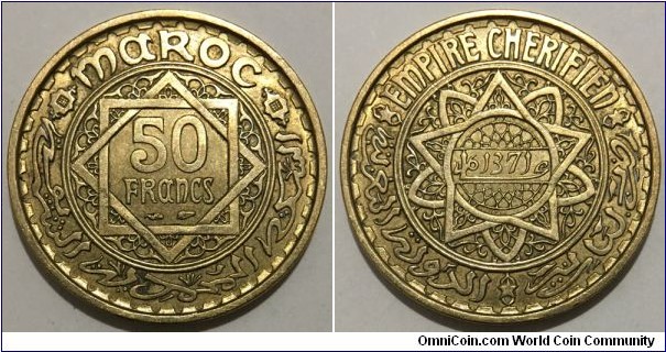 50 Francs (Protectorate of France / Sultan Mohammed V // Aluminium-Bronze) 