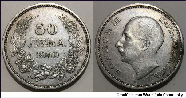 50 Leva (Tsardom of Bulgaria / Tsar Boris III // Copper-Nickel) 