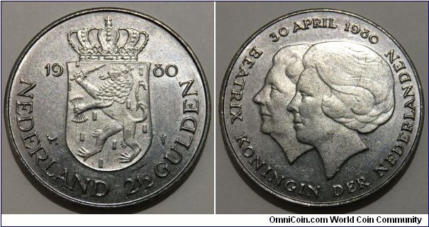 2½ Guldens (Kingdom of the Netherlands / Queen Beatrix / Coronation of Queen Beatrix // Nickel 10g) 