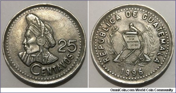 25 Centavos (Republic of Guatemala // Nickel Brass)