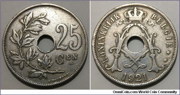 25 Centimes (Kingdom of Belgium / King Albert I // Copper-Nickel) 