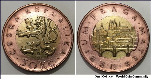 50 Korun (Czech Republic // Bimetallic: Brass plated Steel centre - Copper plated Steel ring) 