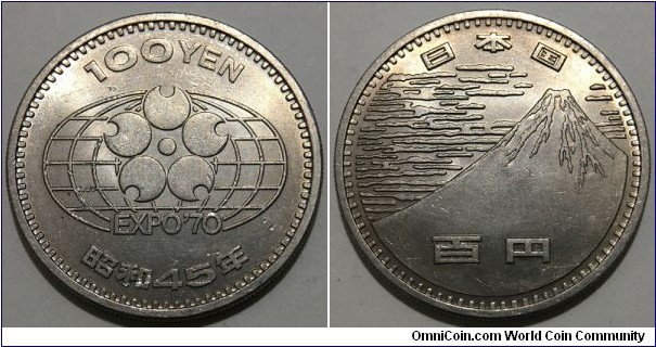 100 Yen (State of Japan / Emperor Showa - Hirohito / 1970 Expo - Osaka // Copper-Nickel 75-25)