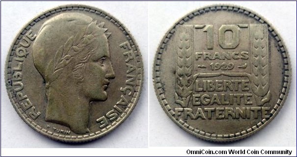 France 10 francs.
1929, Ag 680.