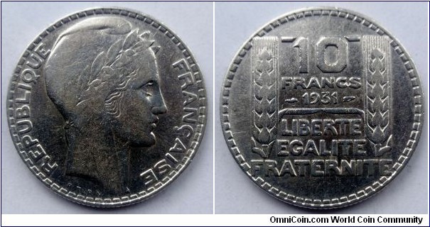 France 10 francs.
1931, Ag 680.