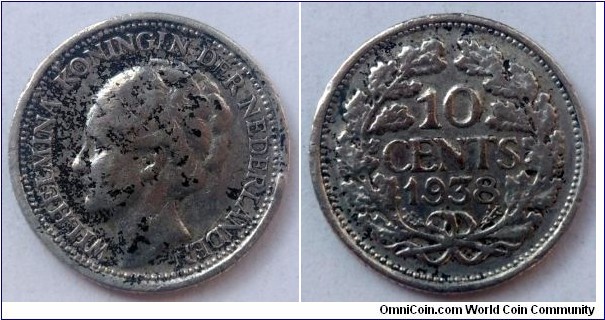 Netherlands 10 cents.
1938, Ag 640.