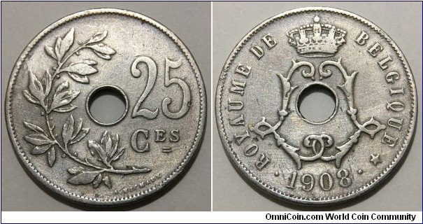 25 Centimes (Kingdom of Belgium / King Leopold II // Copper-Nickel)