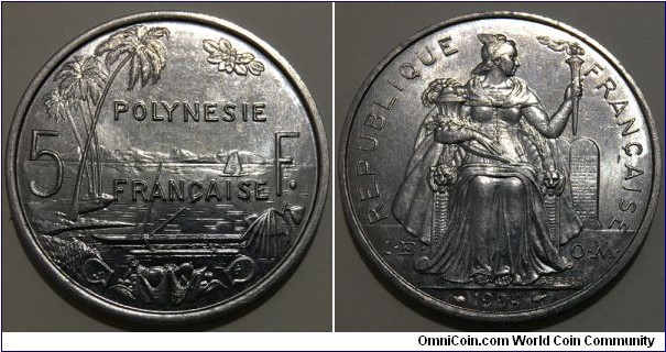5 Francs (French Polynesia - Overseas Territory // Aluminium / Mintage: 480.000 pcs) 