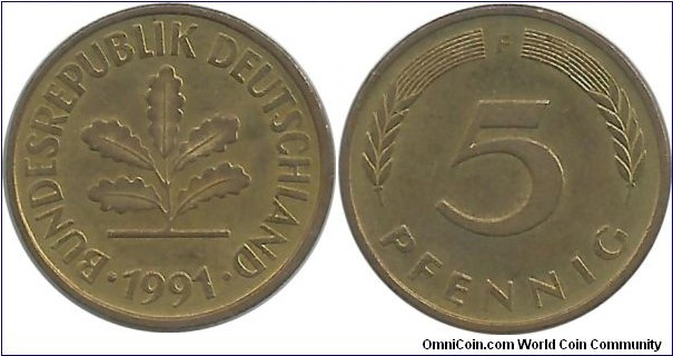 Germany-BRD 5 Pfennig 1991F