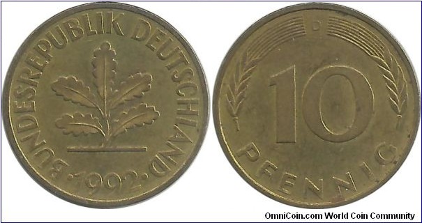 Germany-BRD 10 Pfennig 1992D