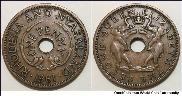 1 Penny (Federation of Rhodesia and Nyasaland // Bronze 6.48g)