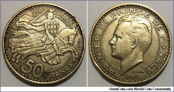 50 Francs (Principality of Monaco / Prince Rainier III // Aluminium-Bronze / Mintage: 500.000 pcs) 	