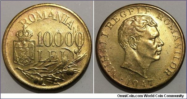 10.000 Lei (Kingdom of Romania / King Mihai I - 2nd reign // Nickel Brass) 