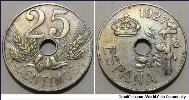 25 Centimos (Kingdom of Spain / King Alfonso XIII // Copper-Nickel 75-25)