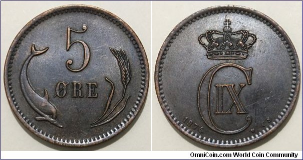 5 Ore (Kingdom of Denmark / King Christian IX // Bronze 8g) 