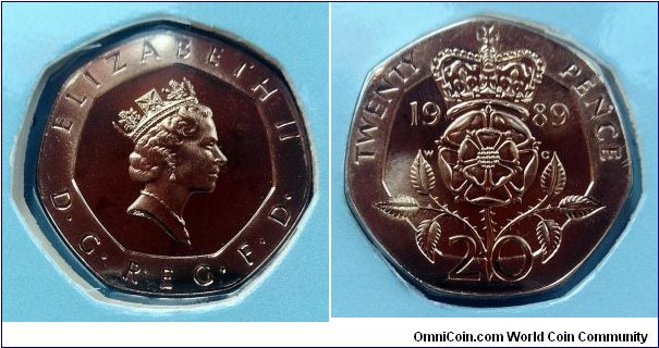 20 pence from 1989 BU coin set. Mintage: 77.569 pcs.