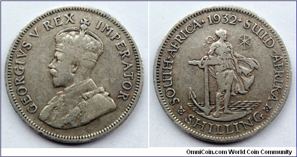 South Africa 1 shilling. 1932, Ag 800.