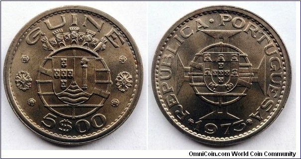 Portuguese Guinea 5 escudos. 1973