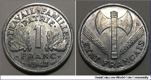 1 Franc (Vichy French State 1942 // Aluminium-Magnesium) 