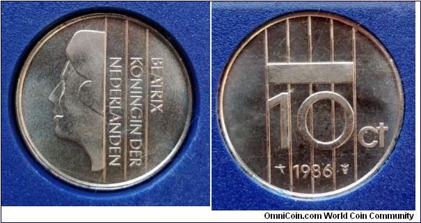 Netherlands 10 cents from 1986 annual coin set.
