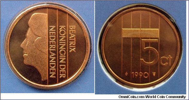 Netherlands 5 cents from 1990 annual coin set.