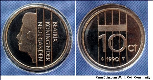 Netherlands 10 cents from 1990 annual coin set.