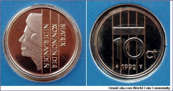Netherlands 10 cents from 1992 annual coin set.