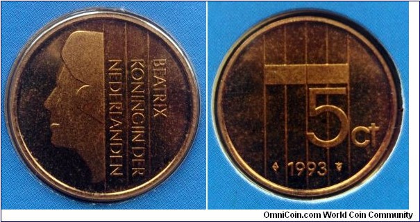 Netherlands 5 cents from 1993 annual coin set.