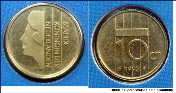 Netherlands 10 cents from 1993 annual coin set.