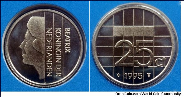 Netherlands 25 cents from 1995 annual coin set.