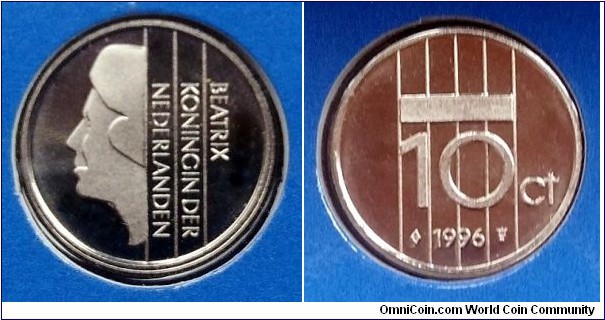 Netherlands 10 cents from 1996 annual coin set.