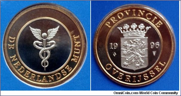 Netherlands - Bimetallic mint token from 1996 annual coin set. Coat of arms of Overijssel province on reverse.