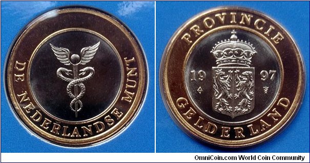 Netherlands - Bimetallic mint token from 1997 annual coin set. Coat of arms of Gelderland province on reverse.