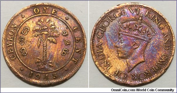 1 Cent (Ceylon - British Crown colony / King George VI // Bronze 2.36g) 
