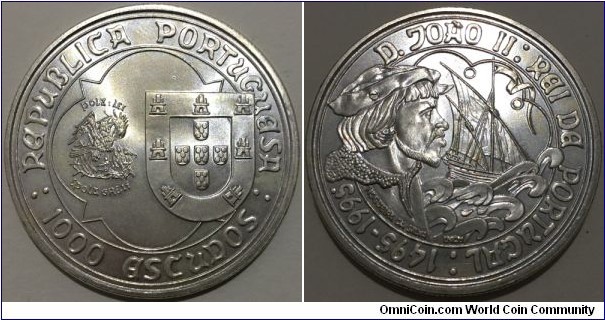 1000 Escudos (3rd Portuguese Republic / 500th Anniversary of death of John II, King of Portugal // SILVER 0.500 / 28g / ⌀40mm / Mintage: 600.000 pcs)