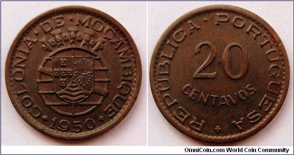 Mozambique 20 centavos. 1950, Portugal administration.