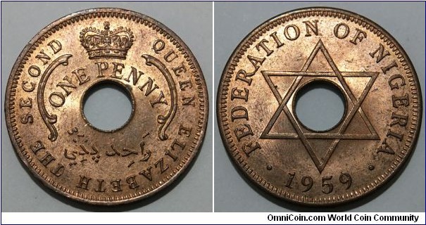 1 Penny (Federation of Nigeria - British Protectorate / Queen Elizabeth II // Bronze 7.56g)