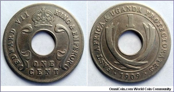 East Africa & Uganda Protectorates 1 cent. 1909, Edward VII. 
