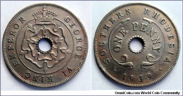 Southern Rhodesia 1 penny. 1939, George VI.