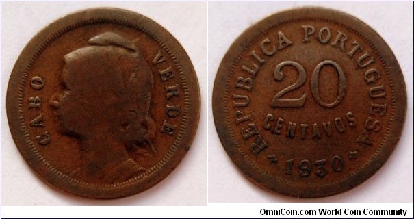 Cape Verde 20 centavos. 1930, Portugal administration.
